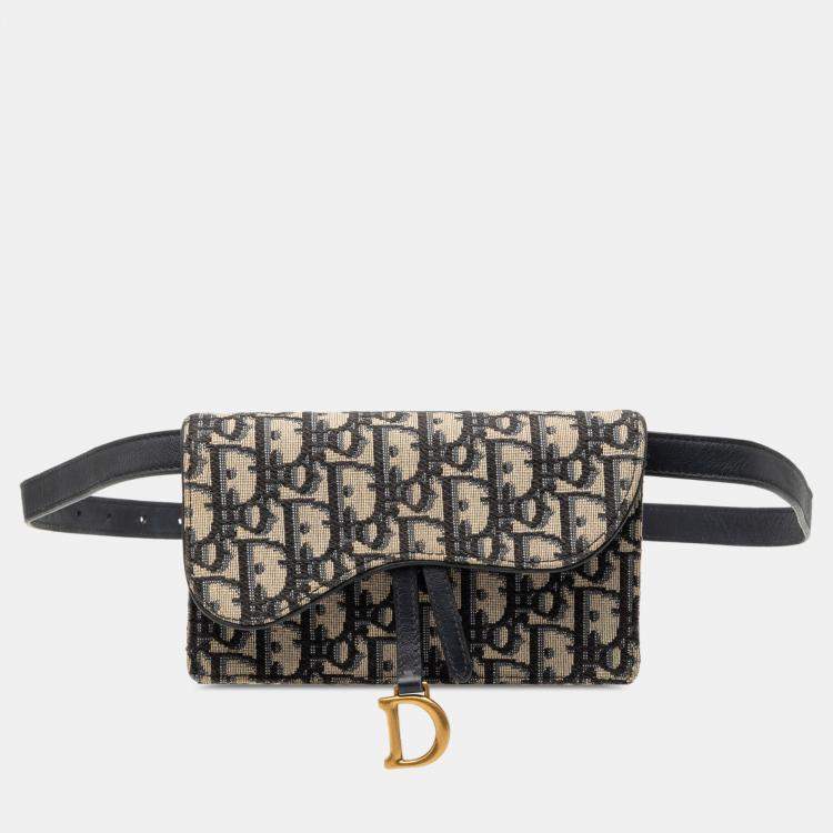 Pre Owned Dior Blue Oblique Canvas Saddle Belt Bag