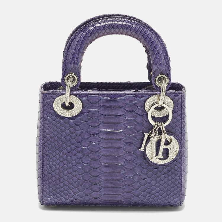 Pre Owned Dior Lady Dior Mini Purple Python Tote