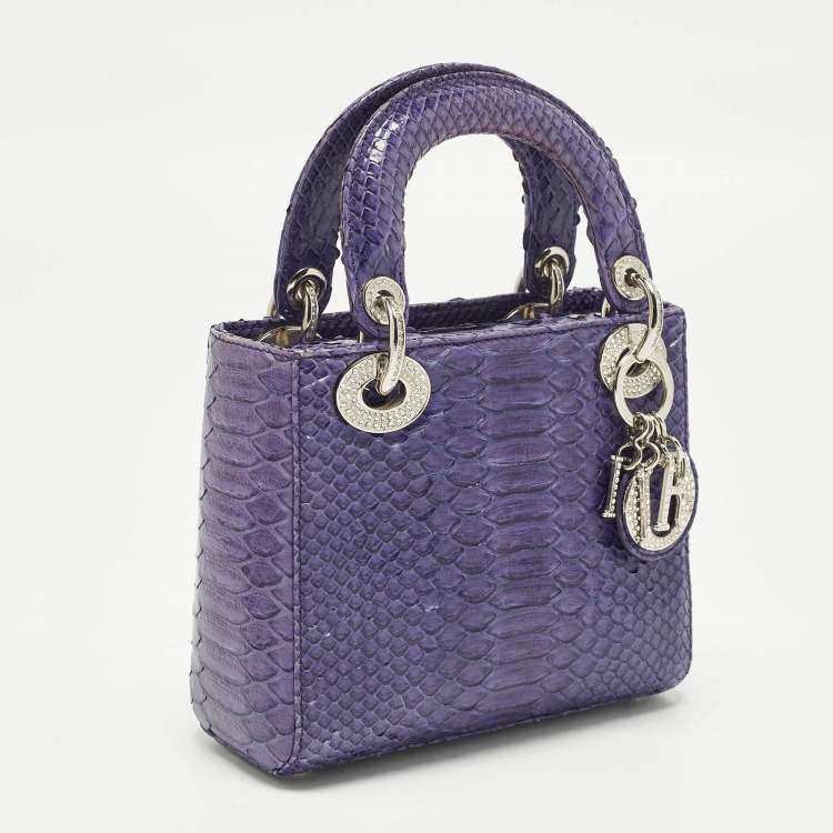 Pre Owned Dior Lady Dior Mini Purple Python Tote