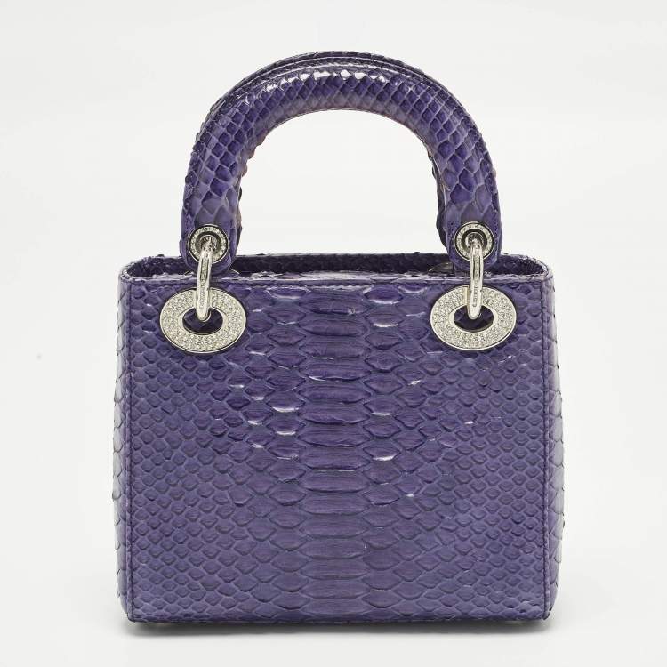 Pre Owned Dior Lady Dior Mini Purple Python Tote
