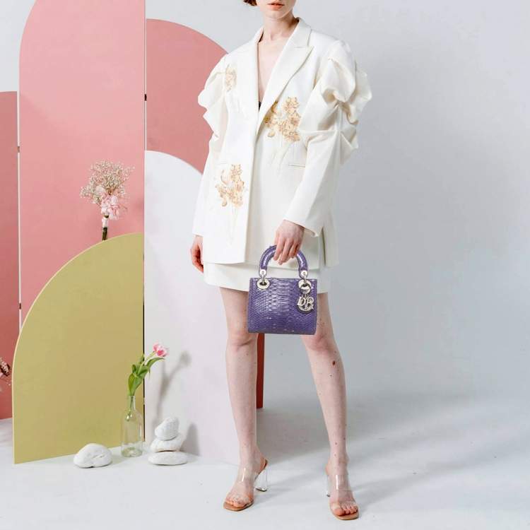 Pre Owned Dior Lady Dior Mini Purple Python Tote