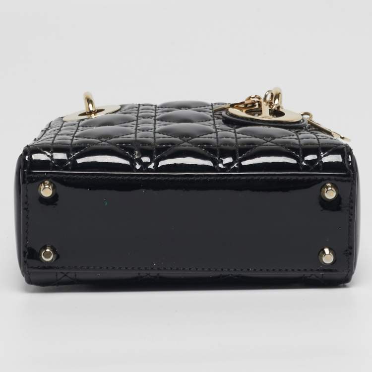 Pre Owned Dior Lady Dior Mini Black Cannage Patent Leather Tote