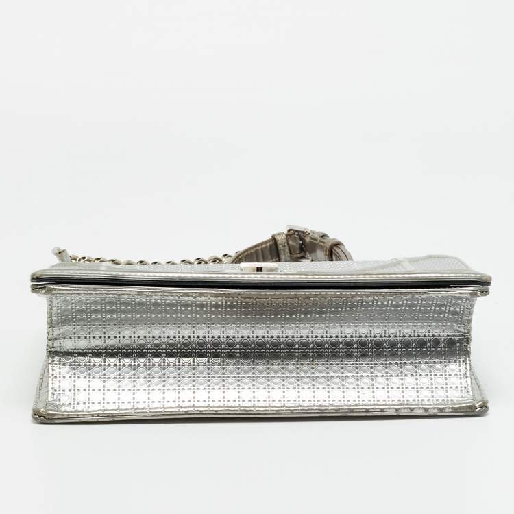 Pre Owned Dior Diorama Medium Grey Microcannage Patent Leather Shoulder Bag