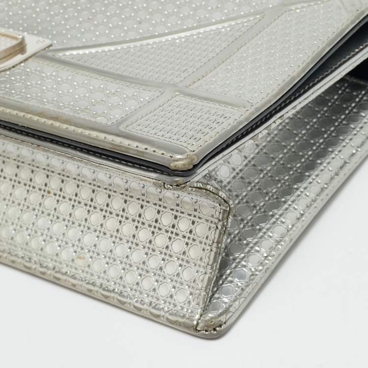 Pre Owned Dior Diorama Medium Grey Microcannage Patent Leather Shoulder Bag