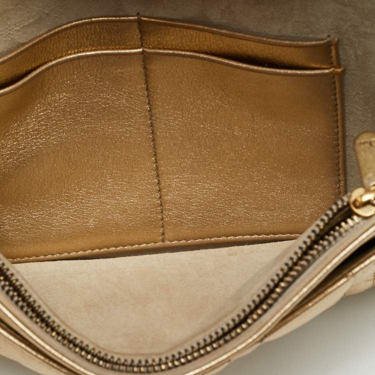 Pre Owned Dior Dioraddict Gold Cannage Leather Wallet On Chain