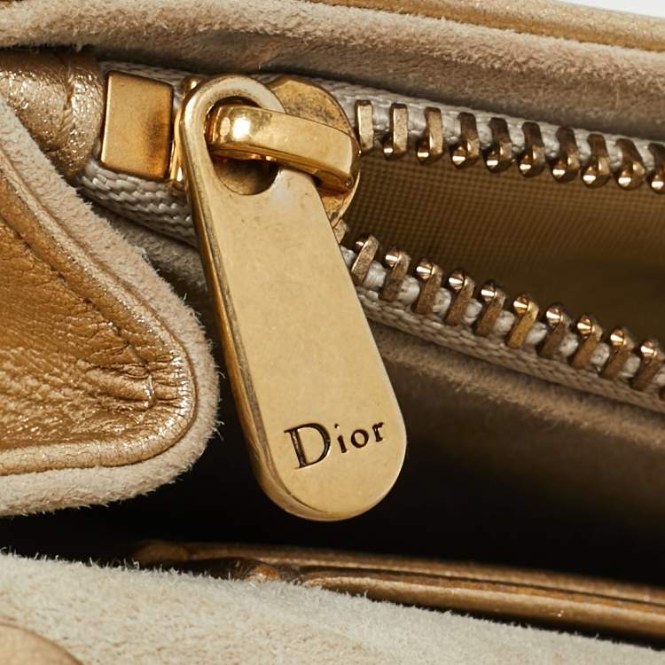 Pre Owned Dior Dioraddict Gold Cannage Leather Wallet On Chain