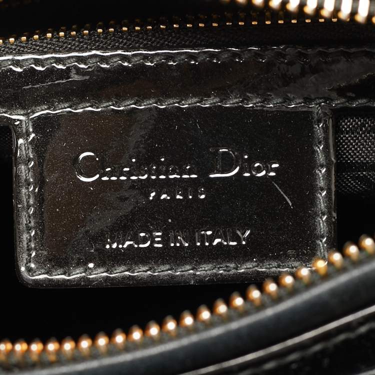 Pre Owned Dior Lady Dior Medium Black Cannage Patent Leather Tote