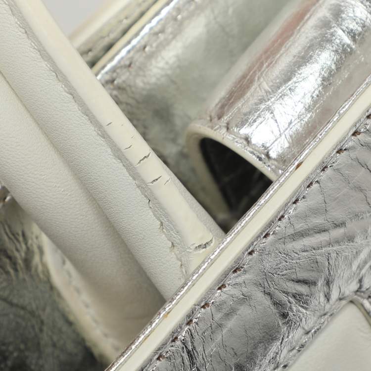 Pre Owned Dior Diorever Medium Silver Crinkled Leather Tote