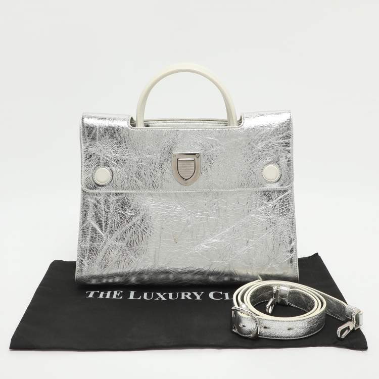 Pre Owned Dior Diorever Medium Silver Crinkled Leather Tote
