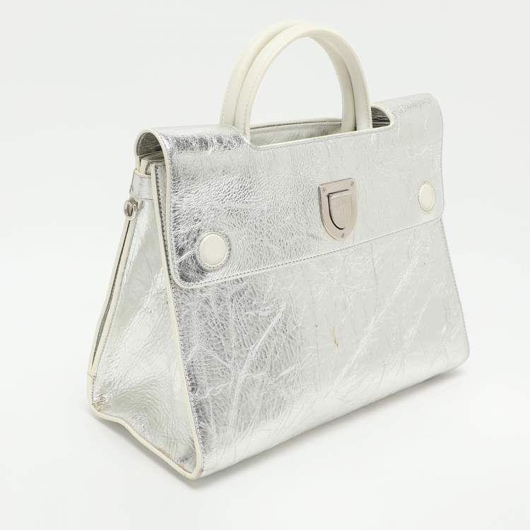 Pre Owned Dior Diorever Medium Silver Crinkled Leather Tote