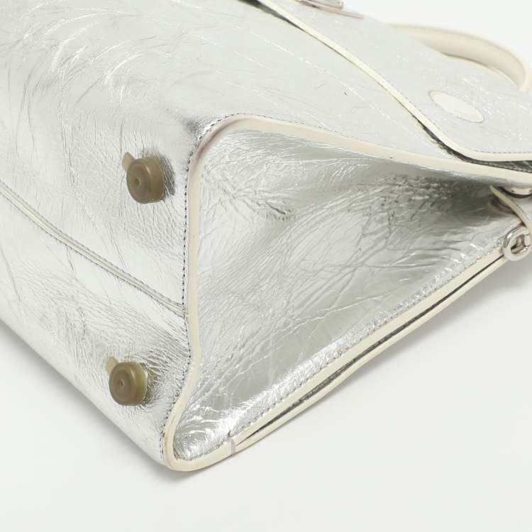 Pre Owned Dior Diorever Medium Silver Crinkled Leather Tote