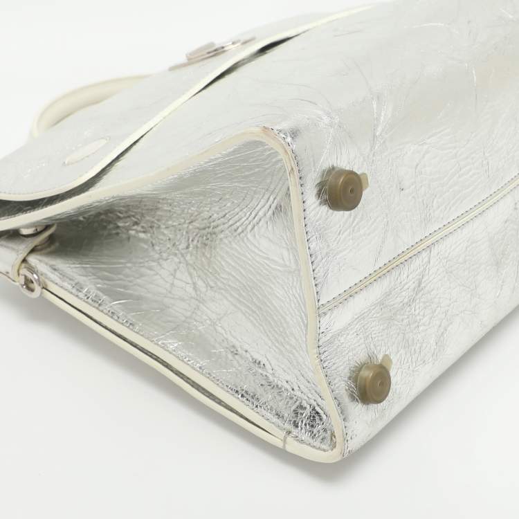 Pre Owned Dior Diorever Medium Silver Crinkled Leather Tote