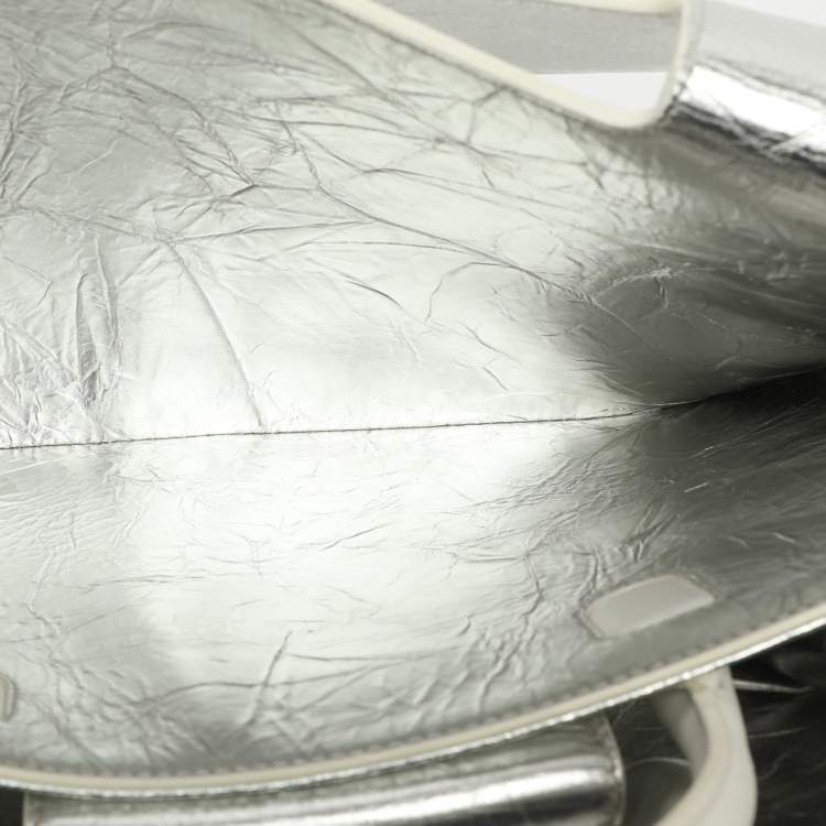 Pre Owned Dior Diorever Medium Silver Crinkled Leather Tote