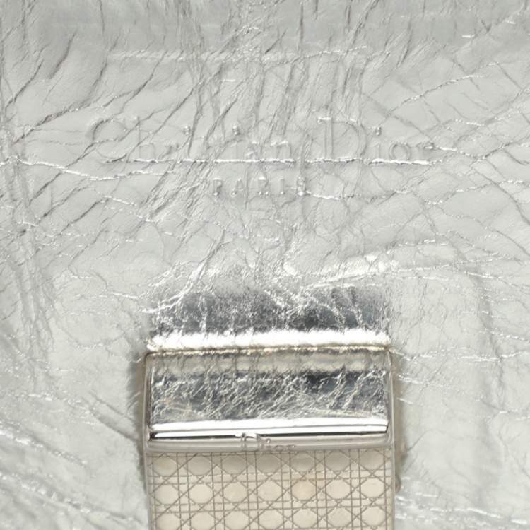 Pre Owned Dior Diorever Medium Silver Crinkled Leather Tote