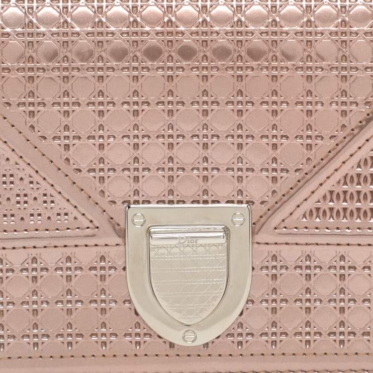 Pre Owned Dior Diorama Metallic Pink Cannage Leather Continental Wallet