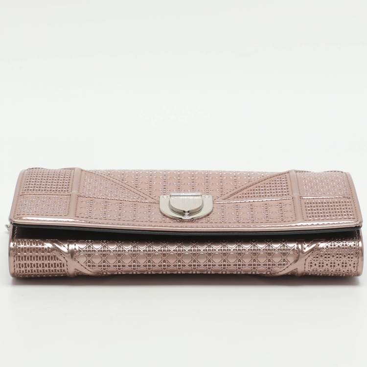Pre Owned Dior Diorama Metallic Pink Cannage Leather Continental Wallet