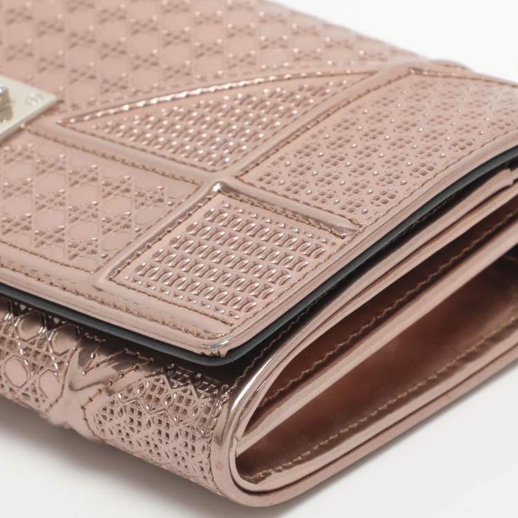 Pre Owned Dior Diorama Metallic Pink Cannage Leather Continental Wallet
