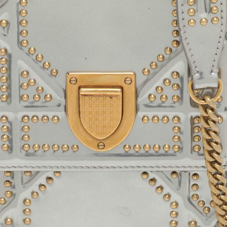 Pre Owned Dior Diorama Silver Studded Leather Vertical Chain Clutch