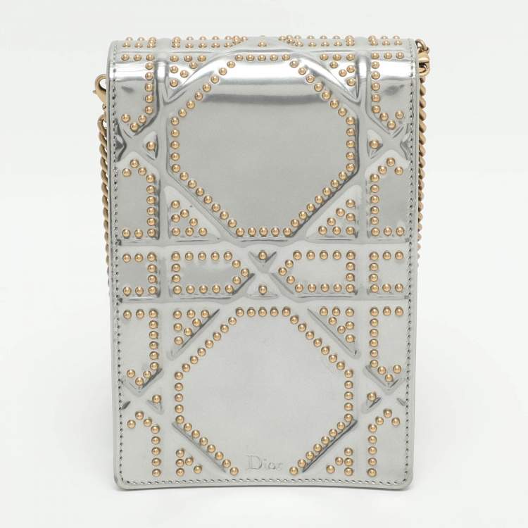 Pre Owned Dior Diorama Silver Studded Leather Vertical Chain Clutch