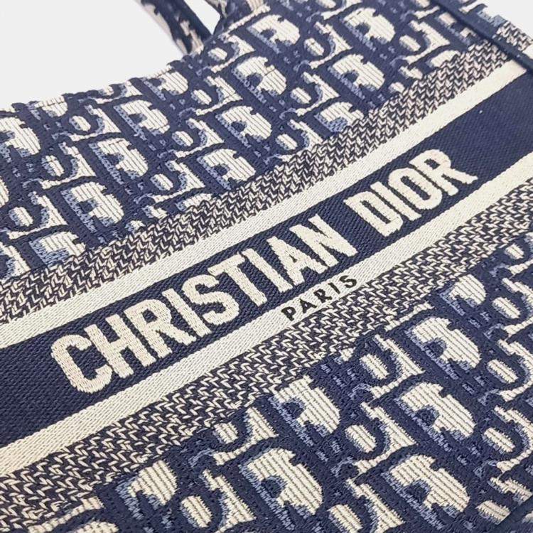 Pre Owned Dior Blue Canvas Oblique Book Tote Bag 26
