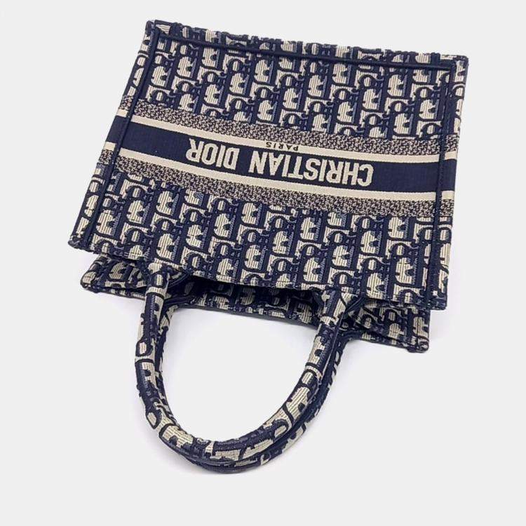 Pre Owned Dior Blue Canvas Oblique Book Tote Bag 26