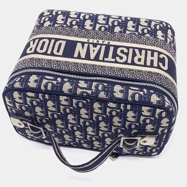 Pre Owned Dior Blue Canvas  Oblique Travel Vanity