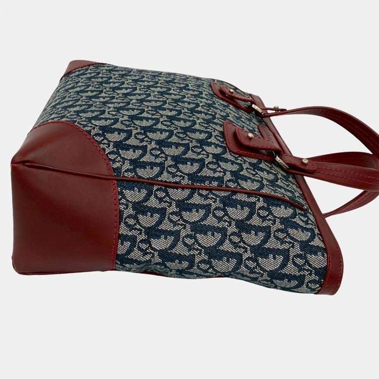 Pre Owned Dior Blue Red Diorissimo Trotter Canvas Zip Tote