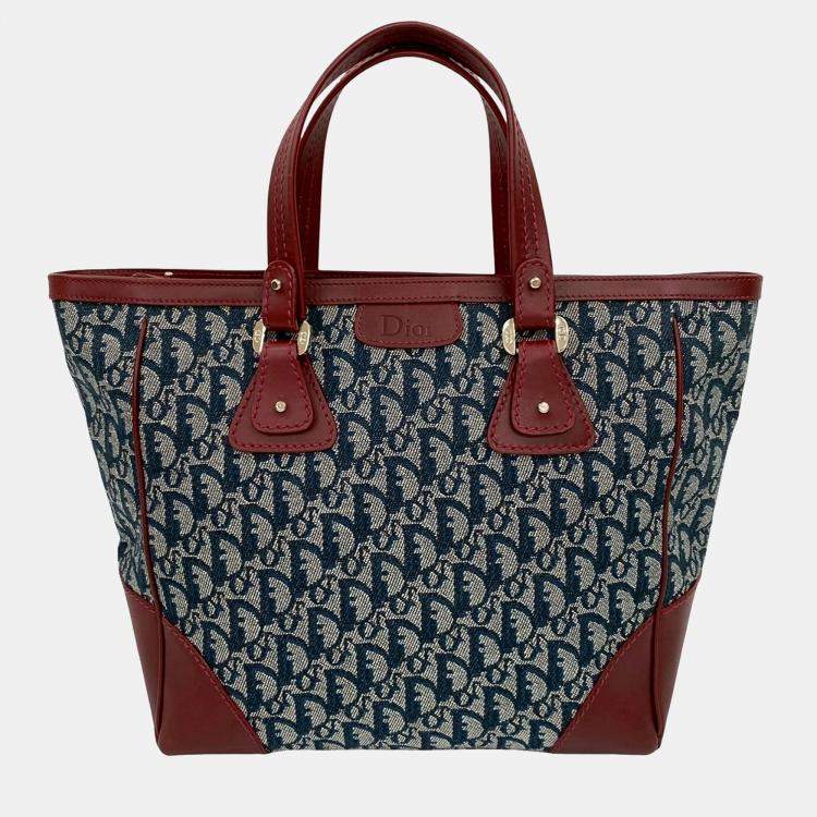 Pre Owned Dior Blue Red Diorissimo Trotter Canvas Zip Tote