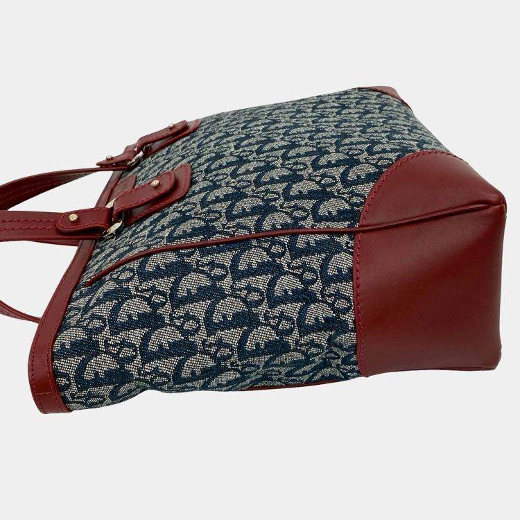 Pre Owned Dior Blue Red Diorissimo Trotter Canvas Zip Tote