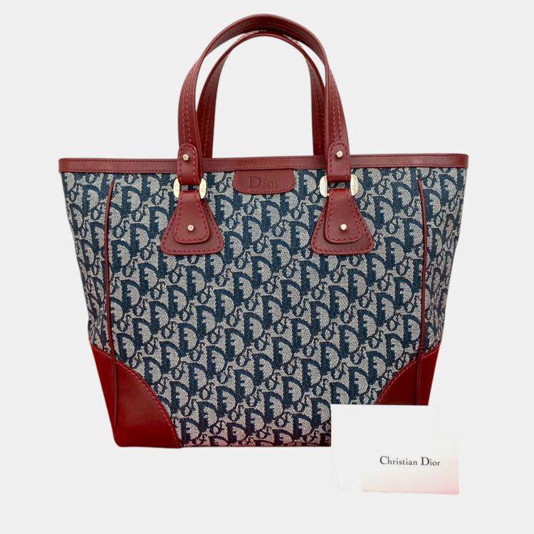 Pre Owned Dior Blue Red Diorissimo Trotter Canvas Zip Tote