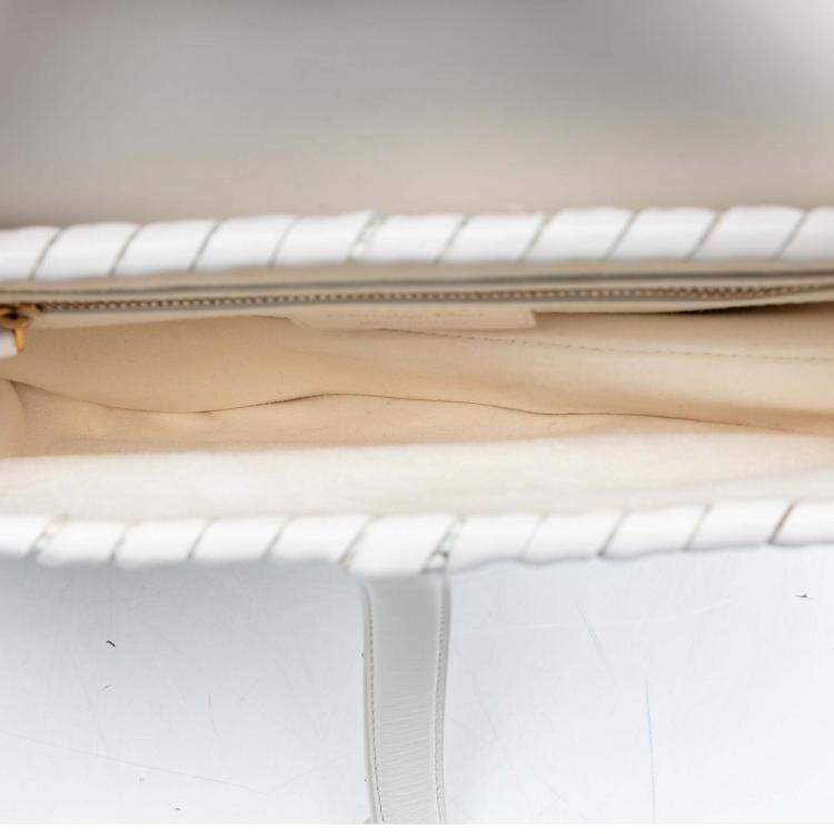 Pre Owned Dior White Calfskin Whipstitch Saddle Bag