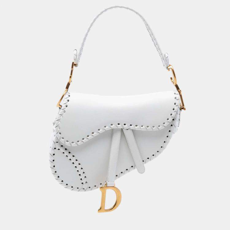Pre Owned Dior White Calfskin Whipstitch Saddle Bag