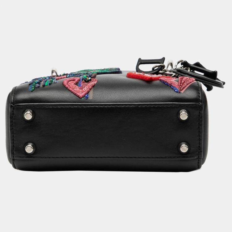 Pre Owned Dior Black Dior Micro Calfskin Patch Embellished Lady Dior