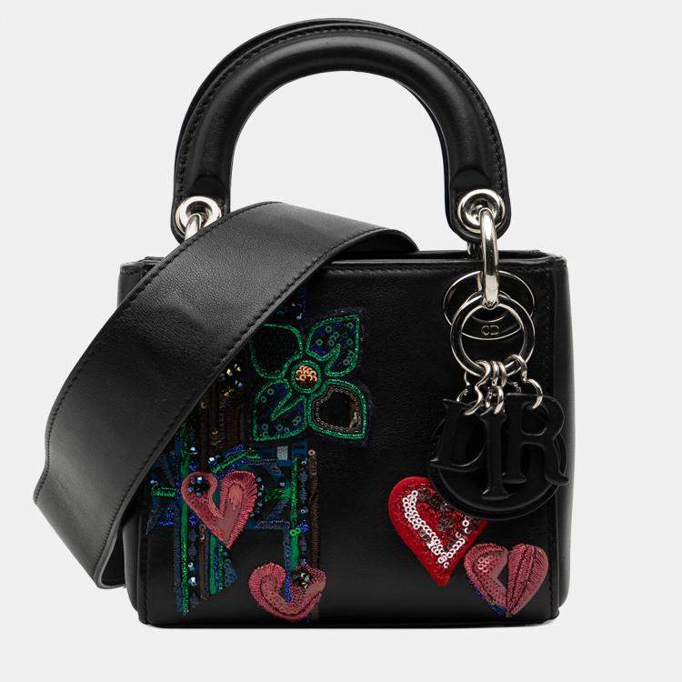 Pre Owned Dior Black Dior Micro Calfskin Patch Embellished Lady Dior