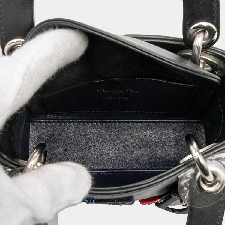 Pre Owned Dior Black Dior Micro Calfskin Patch Embellished Lady Dior