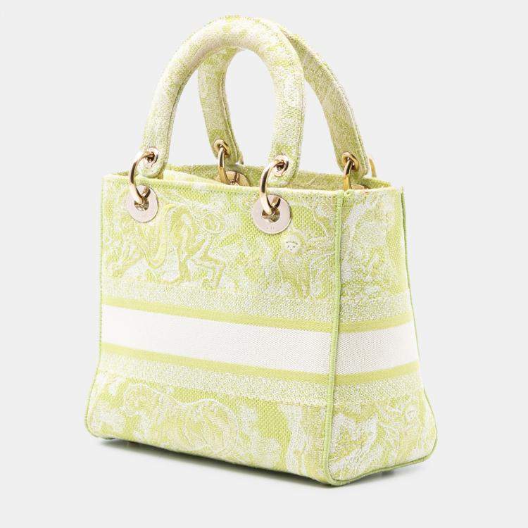 Pre Owned Dior Green Medium Embroidered Canvas Toile de Jouy Lady D Lite