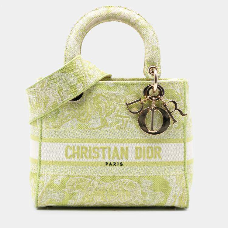 Pre Owned Dior Green Medium Embroidered Canvas Toile de Jouy Lady D Lite