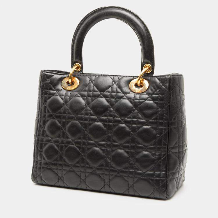 Pre Owned Dior Black Medium Lambskin Cannage Lady Dior