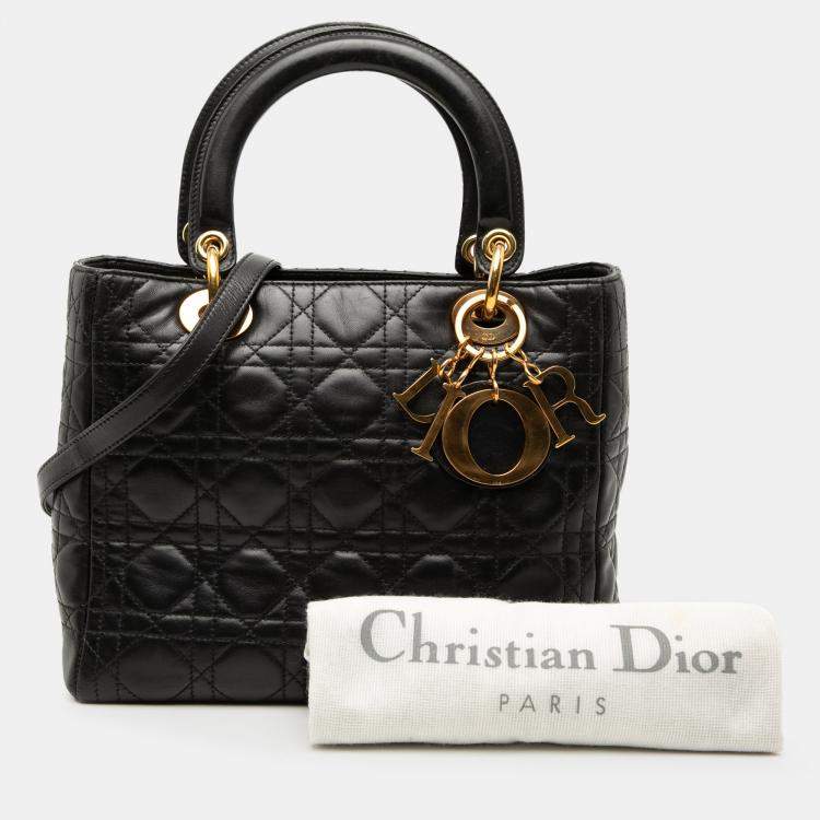Pre Owned Dior Black Medium Lambskin Cannage Lady Dior