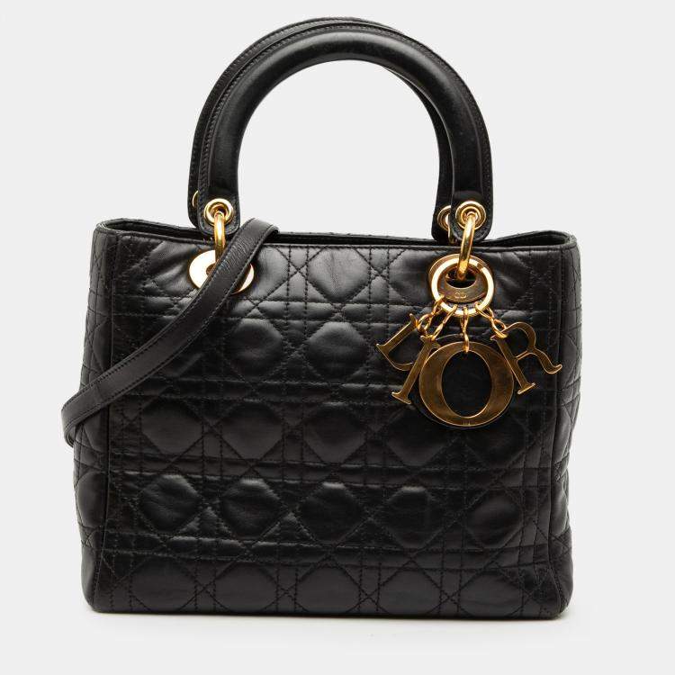 Pre Owned Dior Black Medium Lambskin Cannage Lady Dior