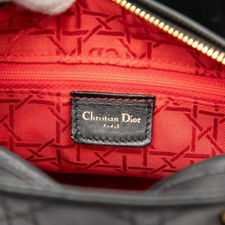 Pre Owned Dior Black Medium Lambskin Cannage Lady Dior