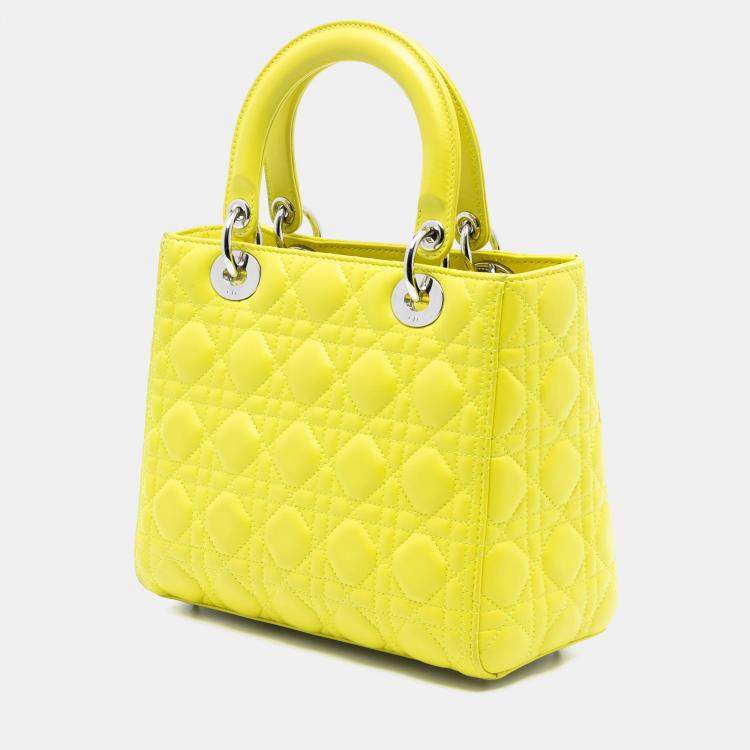 Pre Owned Dior Yellow Medium Lambskin Cannage Lady Dior