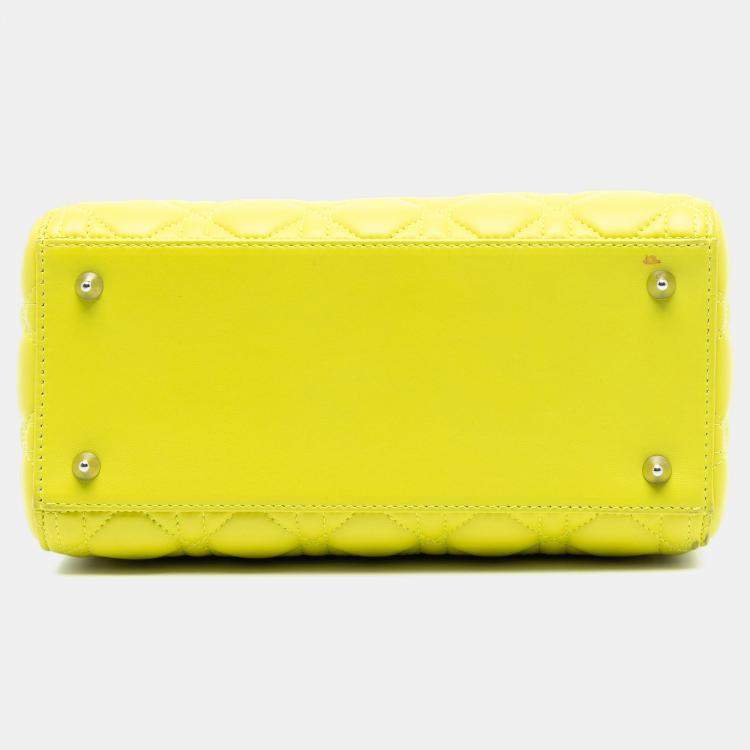 Pre Owned Dior Yellow Medium Lambskin Cannage Lady Dior