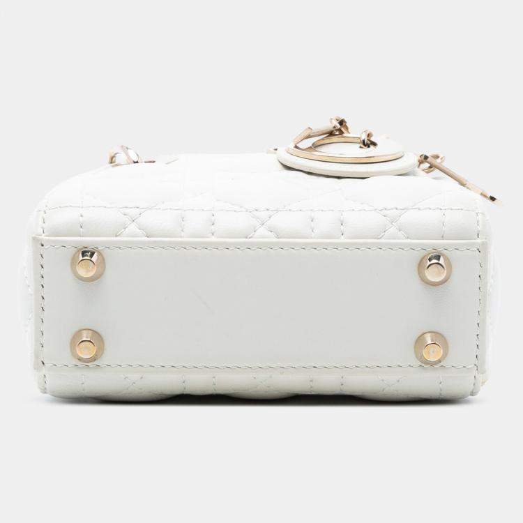مملوكة مسبقًا Dior White Micro Lambskin Cannage Lady Dior