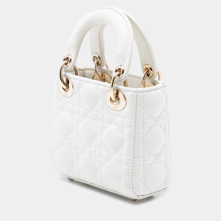 مملوكة مسبقًا Dior White Micro Lambskin Cannage Lady Dior