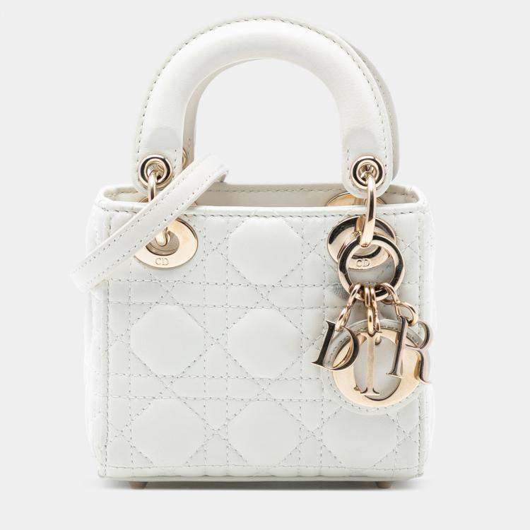 مملوكة مسبقًا Dior White Micro Lambskin Cannage Lady Dior