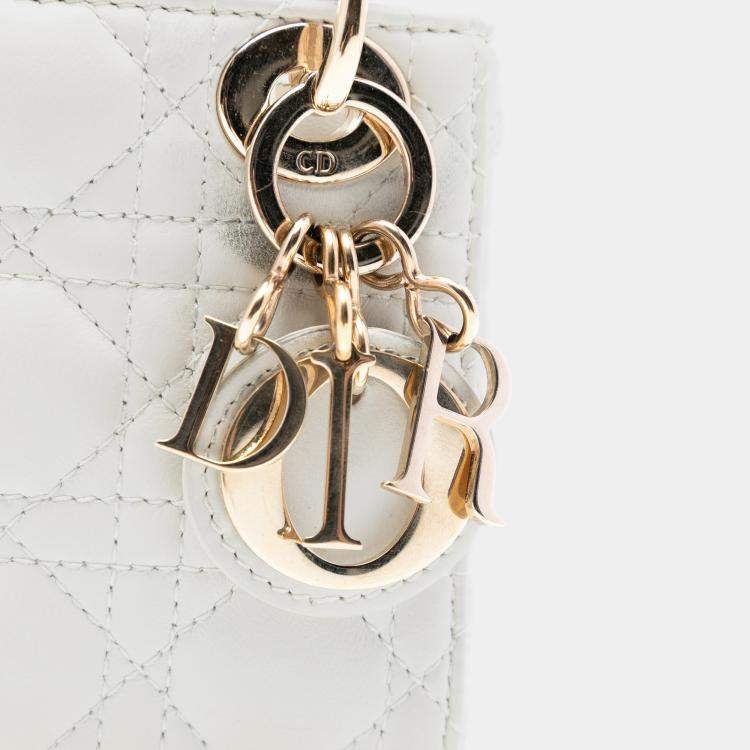 مملوكة مسبقًا Dior White Micro Lambskin Cannage Lady Dior