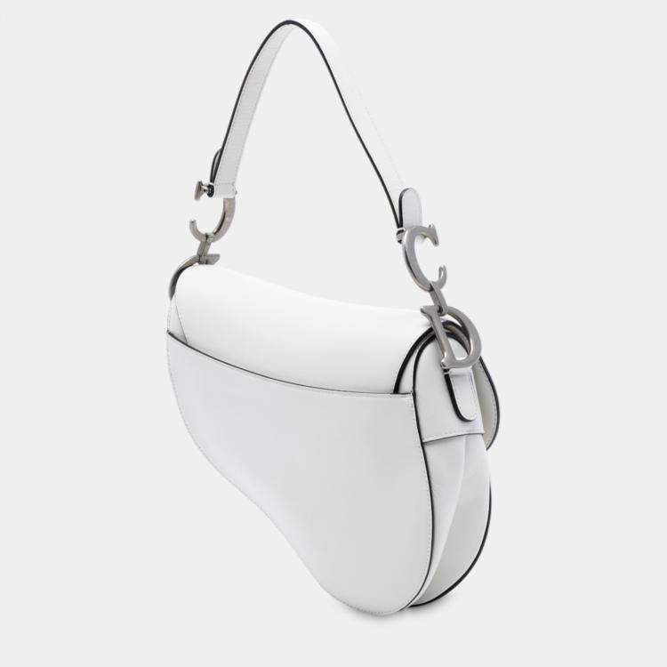 Pre Owned Dior White Smooth Calfskin Saddle Bag