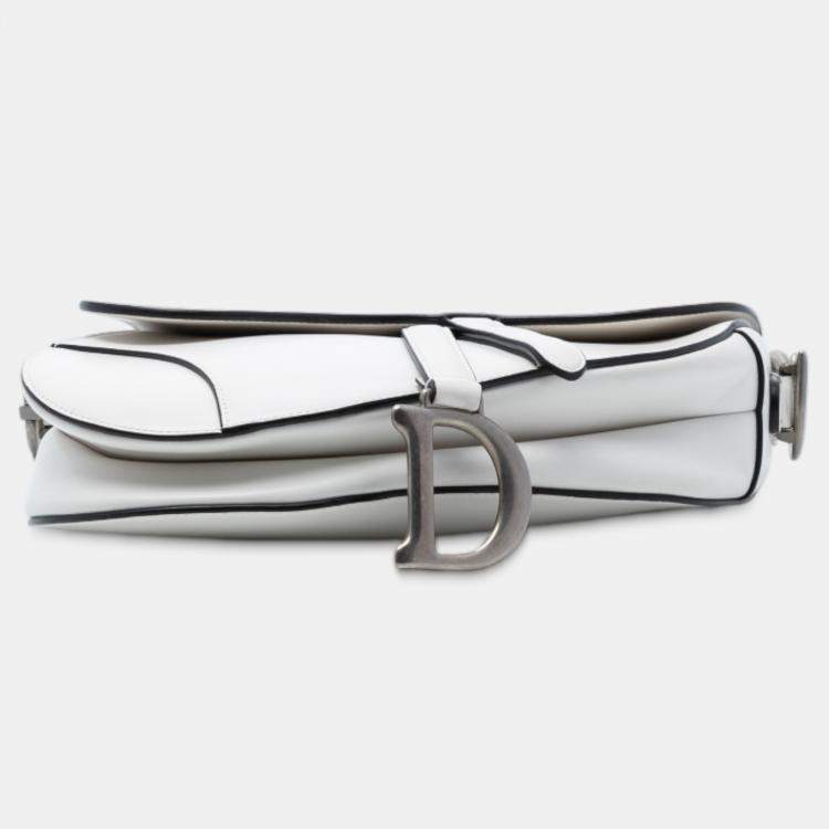 Pre Owned Dior White Smooth Calfskin Saddle Bag