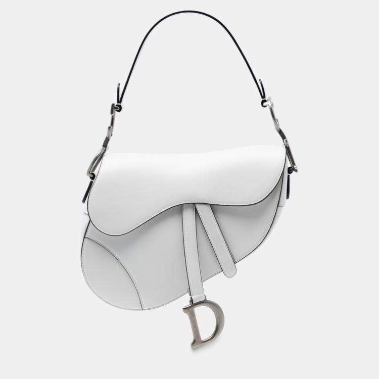 Pre Owned Dior White Smooth Calfskin Saddle Bag